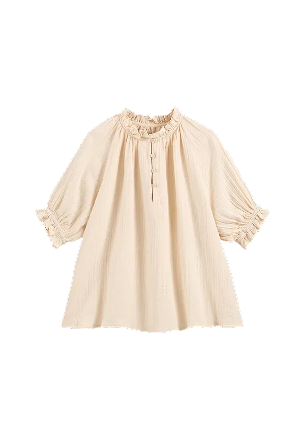 La Redoute - Vid blus med rund halsringning och kort puffärm - Brun