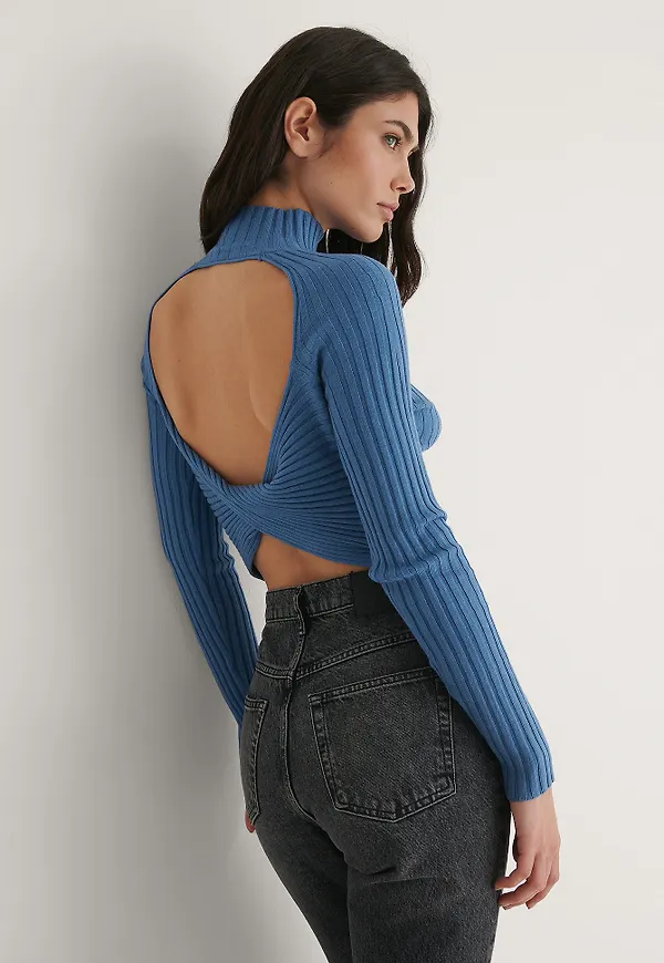 NA-KD Ribbad Topp - Blue