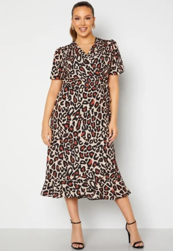John Zack Curve Short Sleeve Wrap Frill Curve Dress Leo 50 (UK22)
