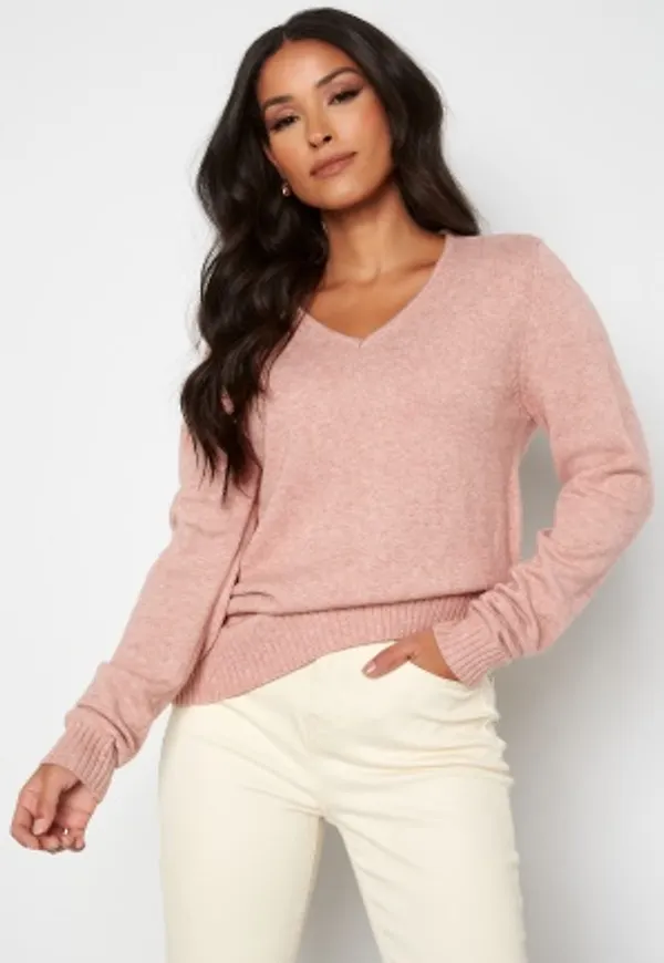 VILA Ril L/S V-neck Knit Top Misty Rose XS