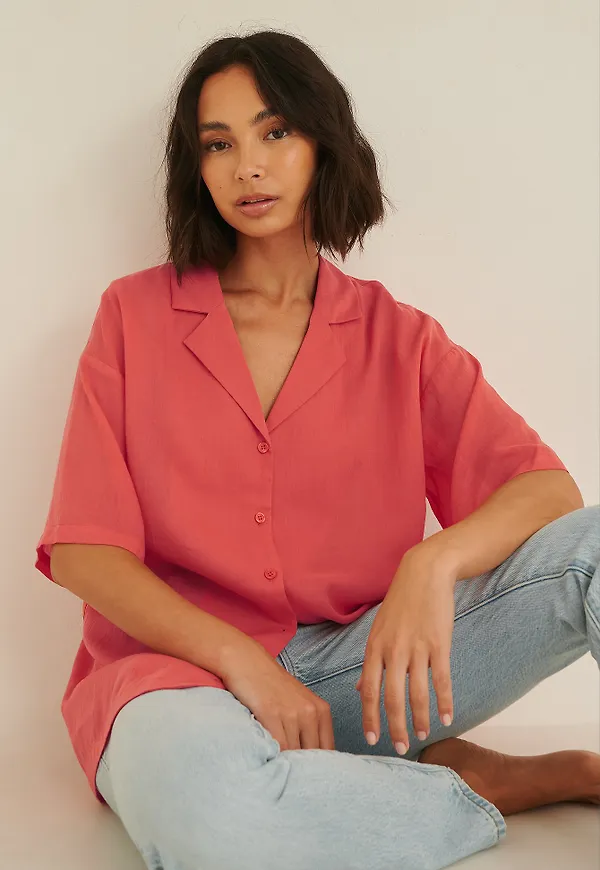 Rianne Meijer x NA-KD Oversized skjorta i linneblandning - Red