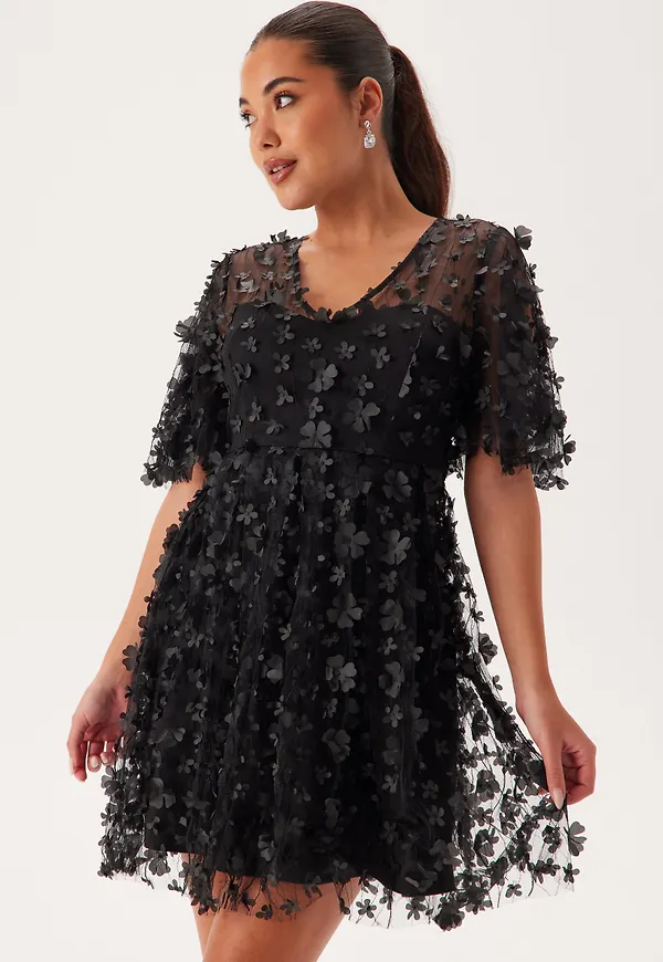 3D Floral Butterfly Sleeve Dress