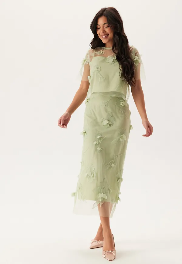 3D Floral Straight Ankle Skirt