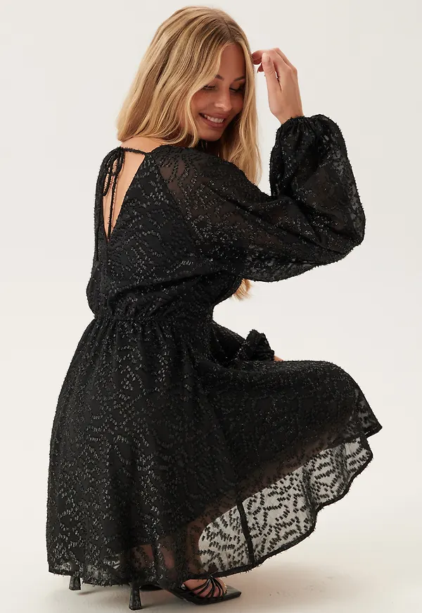 3D Lurex Raglan Sleeve Short Dress