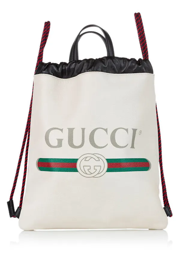 Gucci Logo Drawstring Leather Backpack