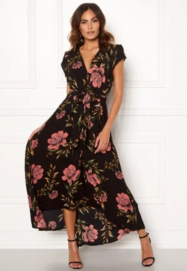 AX Paris Floral Waterfall Dress Black XS (UK8)