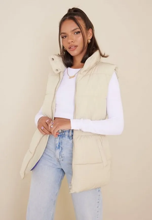 Jacqueline de Yong Jdyimagine Padded Waistcoat Otw Hab Västar Sandshell Dahlia Purple Contrast Lining