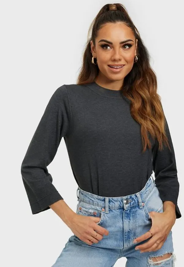 Vila Vicomfy 7/8 Sleeve Knit Top/Pb Stickade tröjor Dark Grey Melange