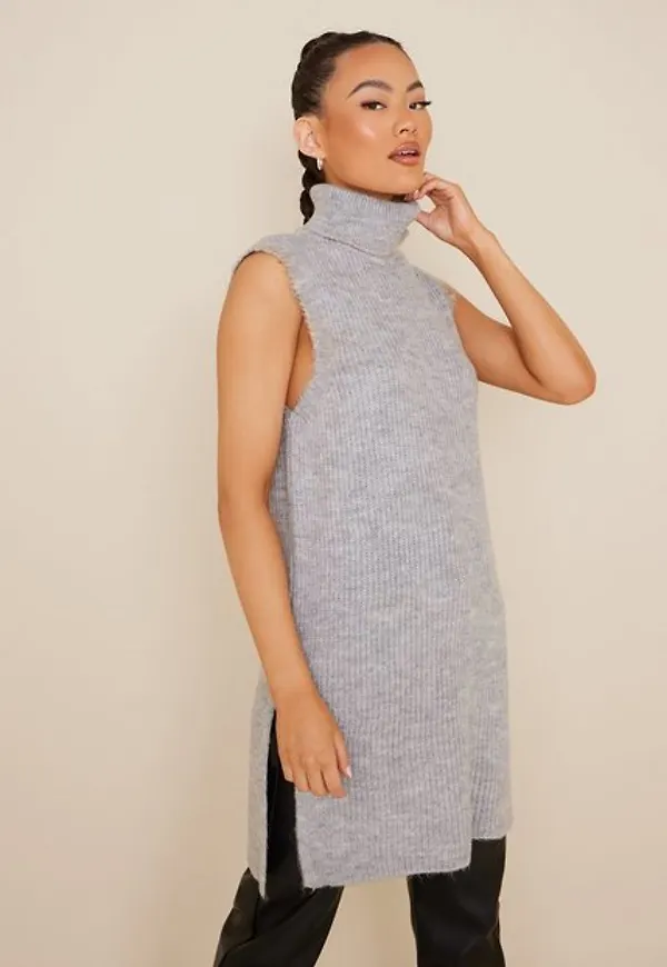 Only Onlcora Long Rollneck Vest Knt Stickade västar Light Grey Melange