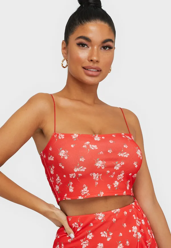 NLY One - Linnen - Röd Mönstrad - Print Crop Top - Toppar - Tank Tops