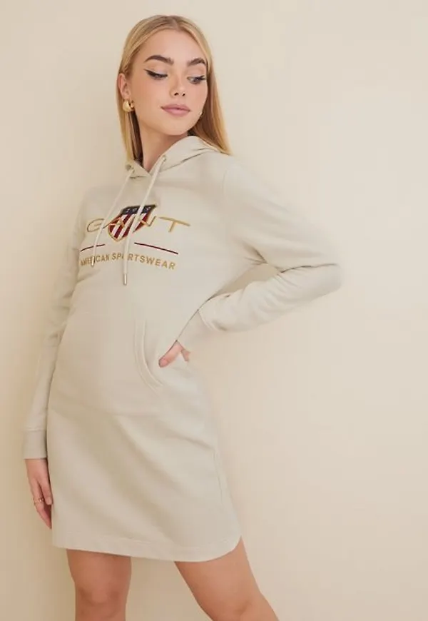Gant Archive Shield Hoodie Dress Loose fit dresses Putty