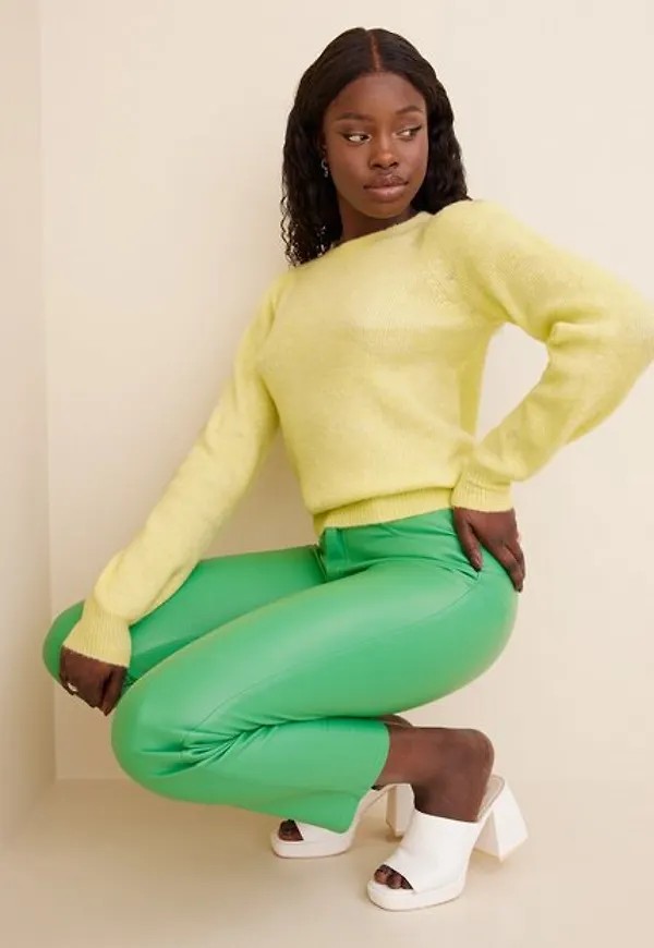 Vero Moda Vmlefile Puff Ls O-Neck Blouse Ga L Stickade tröjor Lemon Meringue W. Melange
