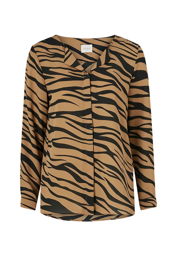 Vila - Blus viLucy L/S Shirt - Brun