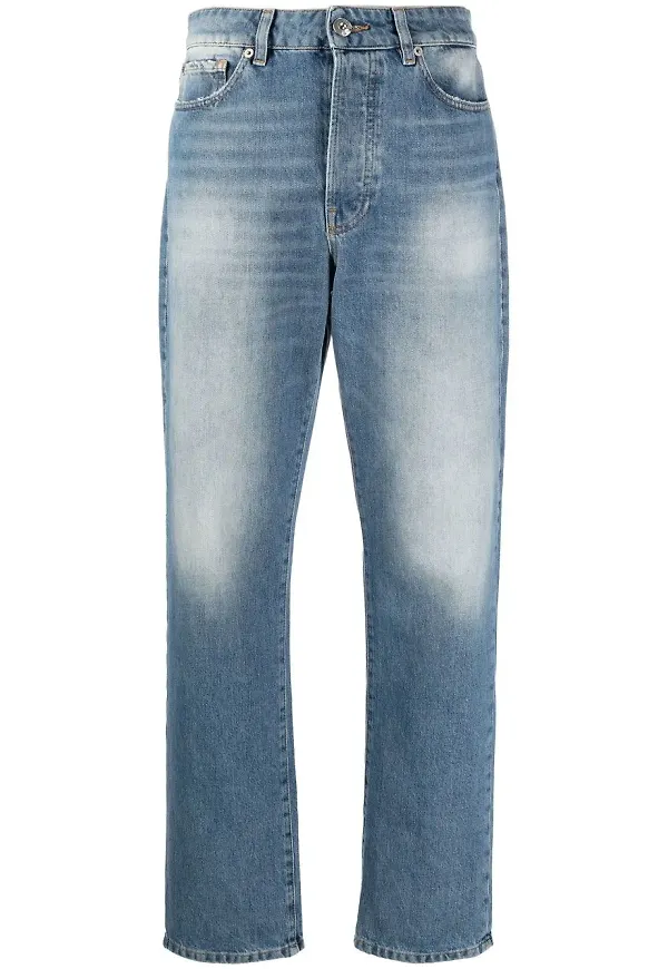 3x1 straight-jeans med slitning - Blå