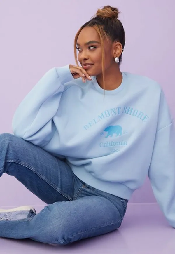 NLY Trend Oversize Expression Sweat Sweatshirts Ljus Blå