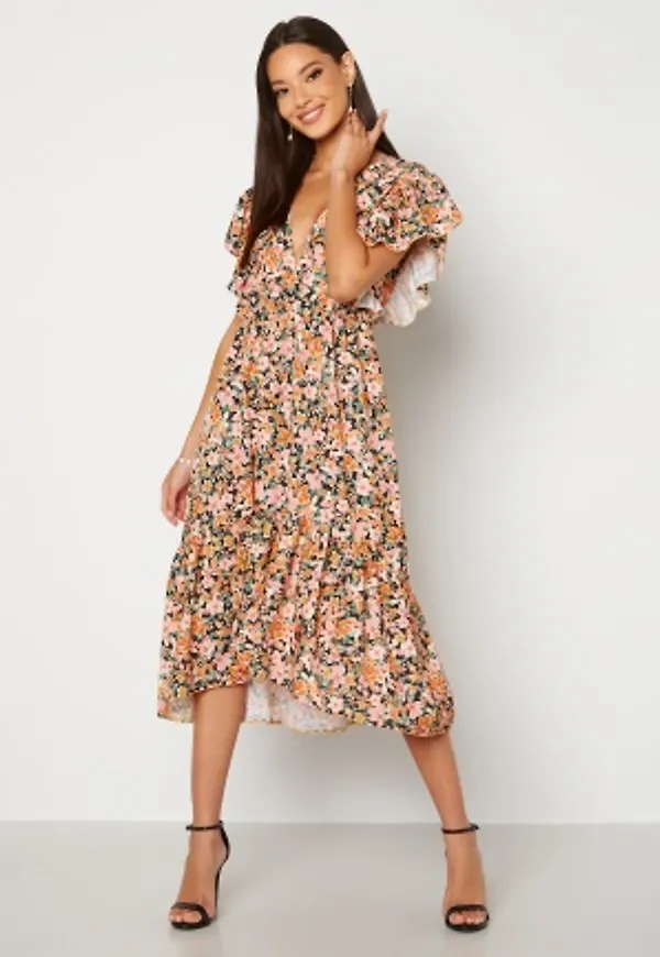 John Zack Frill Sleeve V Neck Midaxi Dress Disty S (UK10)