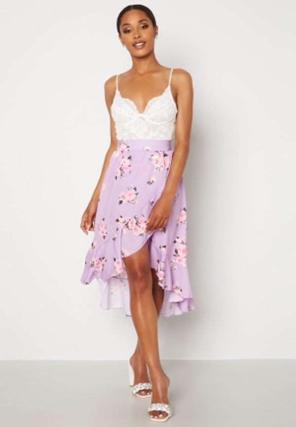 John Zack Wrap Frill Midi Skirt Printed Lilac Print XXL (UK18)