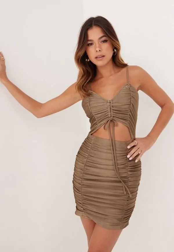 Parisian Drawstring Rouched Mini Dress Fodralklänningar Mocha