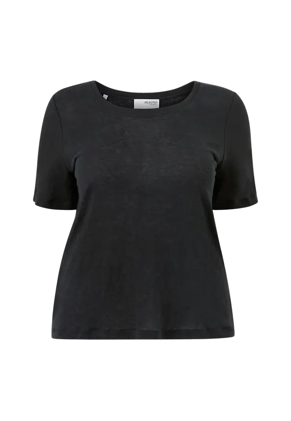 Selected FEMME CURVE - Topp slfLine SS U-neck Tee B Curve - Svart