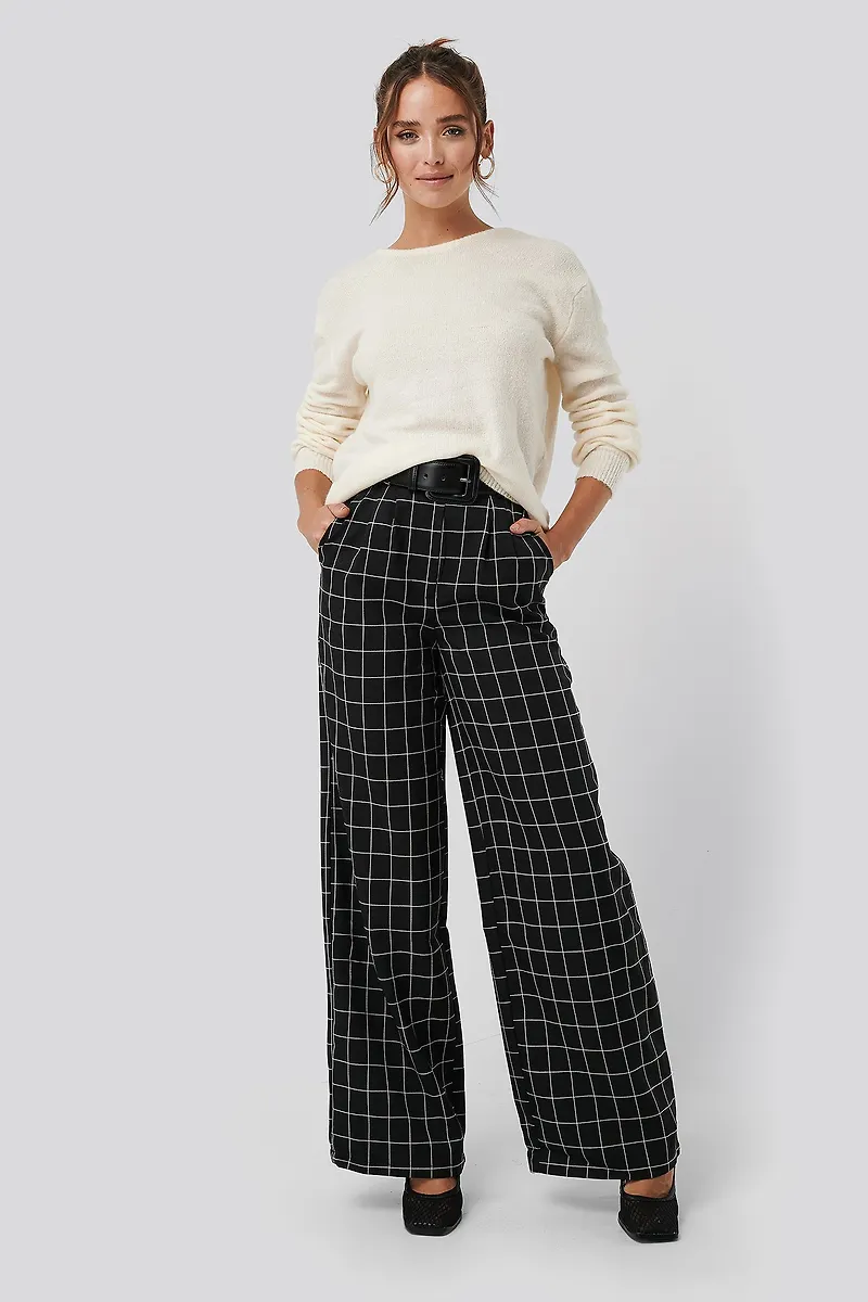NA-KD Classic Big Check Wide Leg Pants - Black