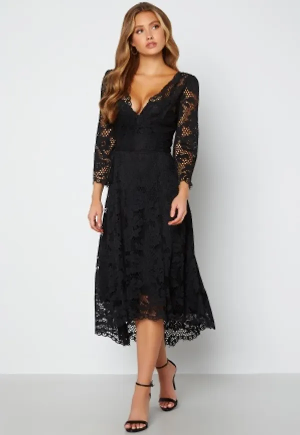Goddiva Lace High Low Midi Dress Black S (UK10)