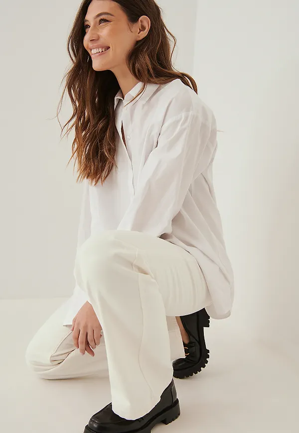 NA-KD Trend Ekologiska relaxed fullängdsjeans - Offwhite