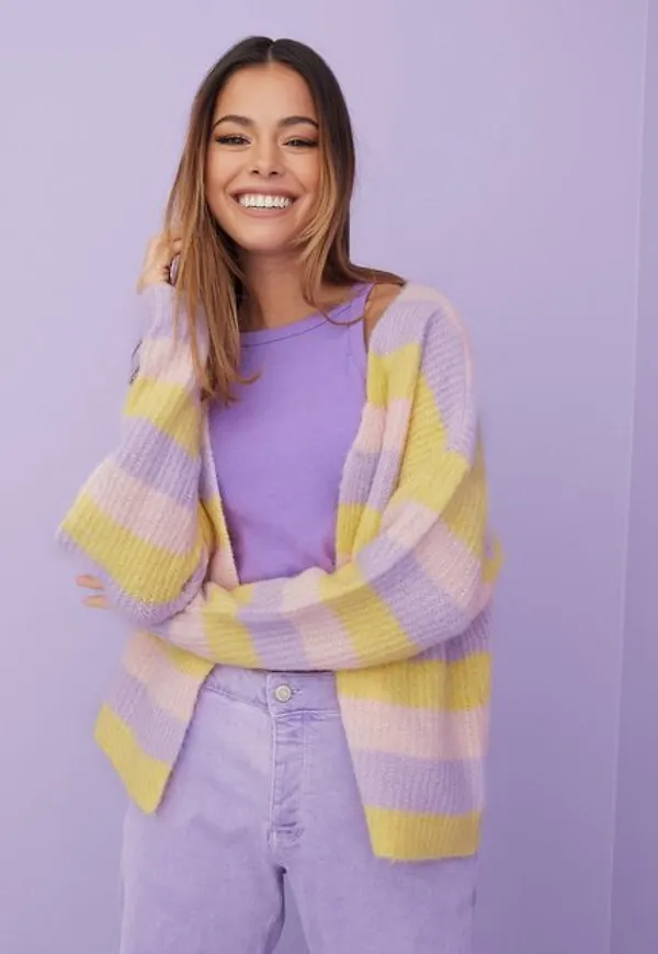 Vero Moda Vmjulie Ls Open Cardigan Ga Boo Stickade tröjor Lemon Meringue Comb