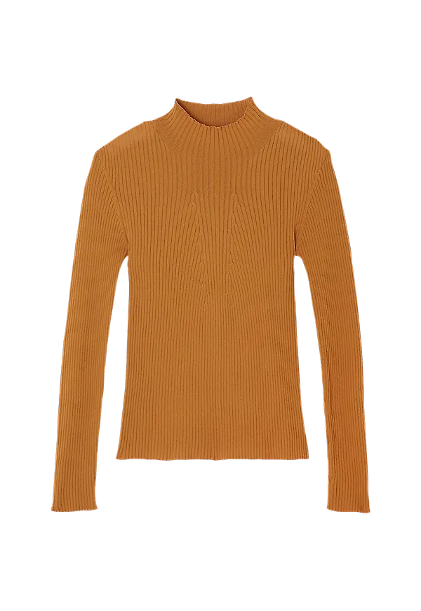 La Redoute - Ribbstickad tröja med hög krage - Brun
