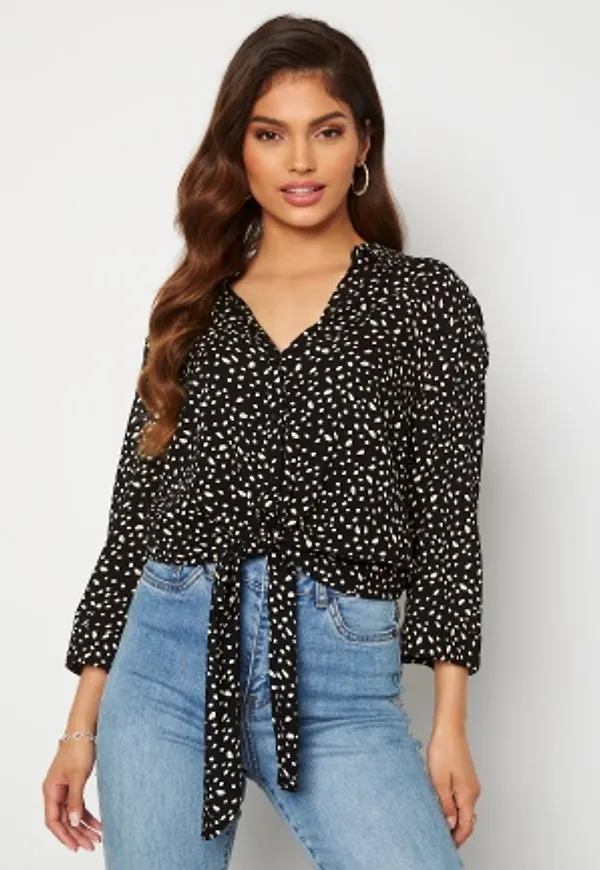 Happy Holly Juliette ss knot shirt Black / Offwhite 32/34