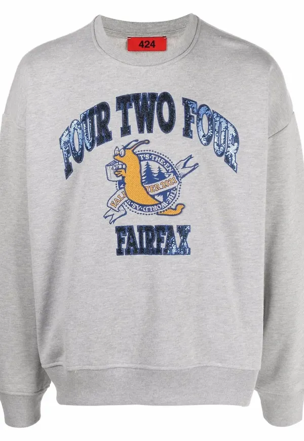 424 broderad sweatshirt i collegestil - Grå