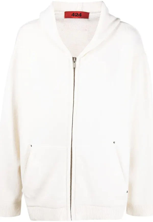 424 hoodie dragkedja - Vit