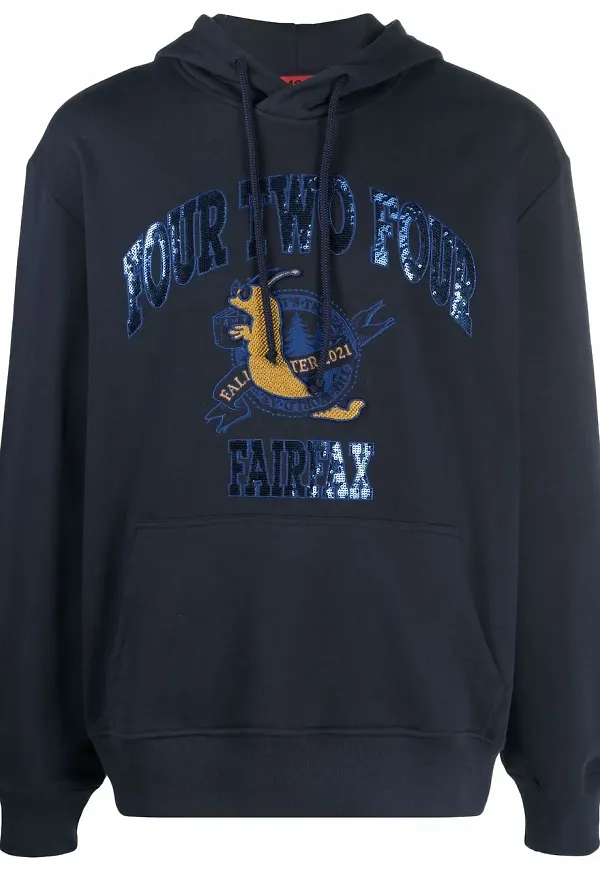 424 hoodie med applikation - Blå