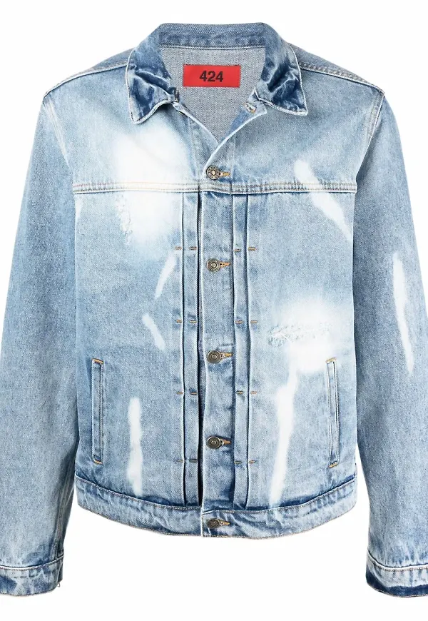 424 jeansjacka med blekt effekt - Blå