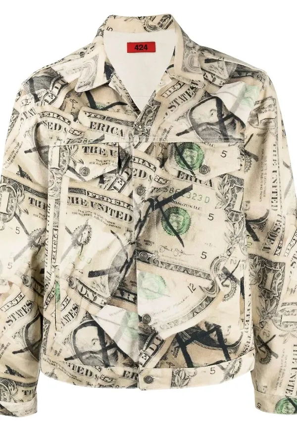 424 jeansjacka med dollartryck - Neutral