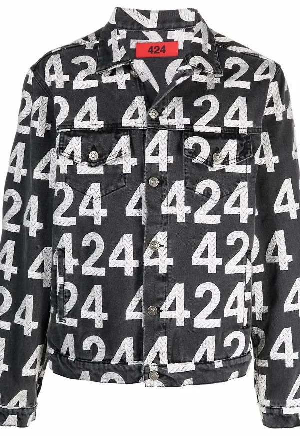 424 jeansjacka med logotyptryck - Grå
