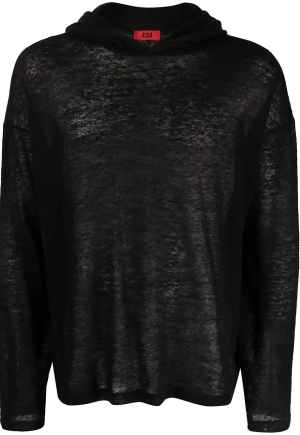424 långärmad hoodie i mesh - Svart