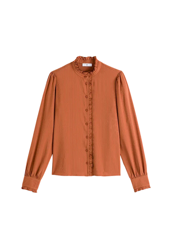La Redoute - Skjorta med ståkrage och lång ärm - Brun