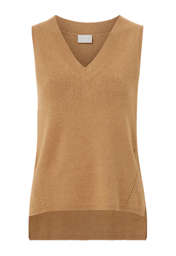 Vila - Väst viRil Knit rib V-neck S/L Vest - Brun