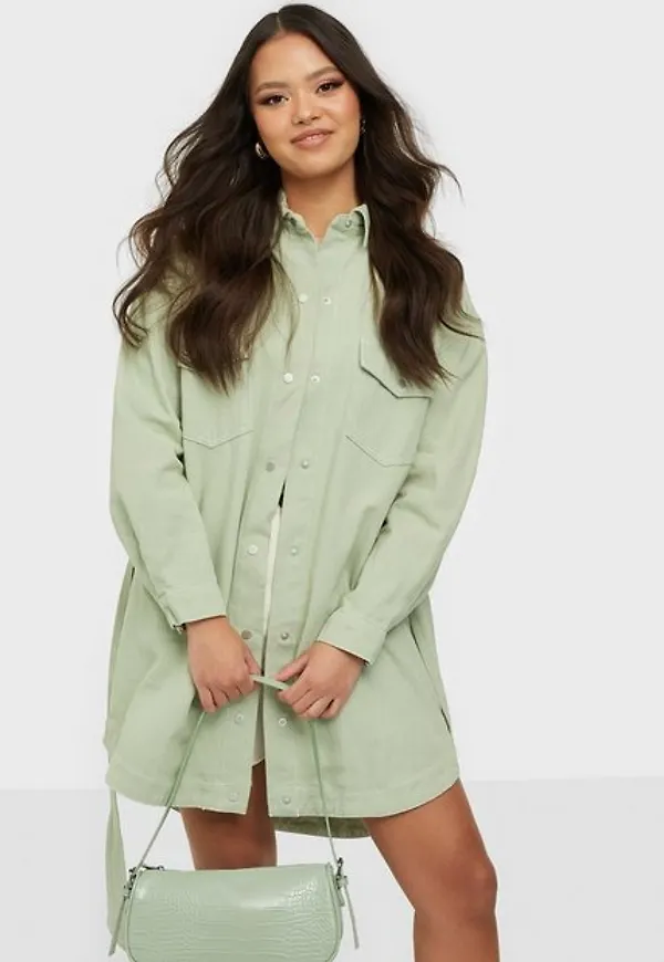 Missguided Contrast Stitch Belted Denim Dress Långärmade klänningar
