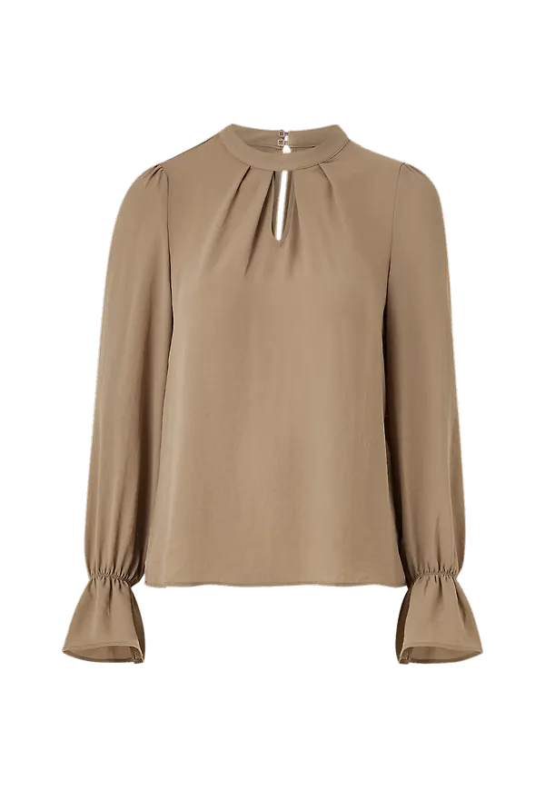 Vero Moda - Blus vmZigga L/S High Neck Pleat Top - Brun