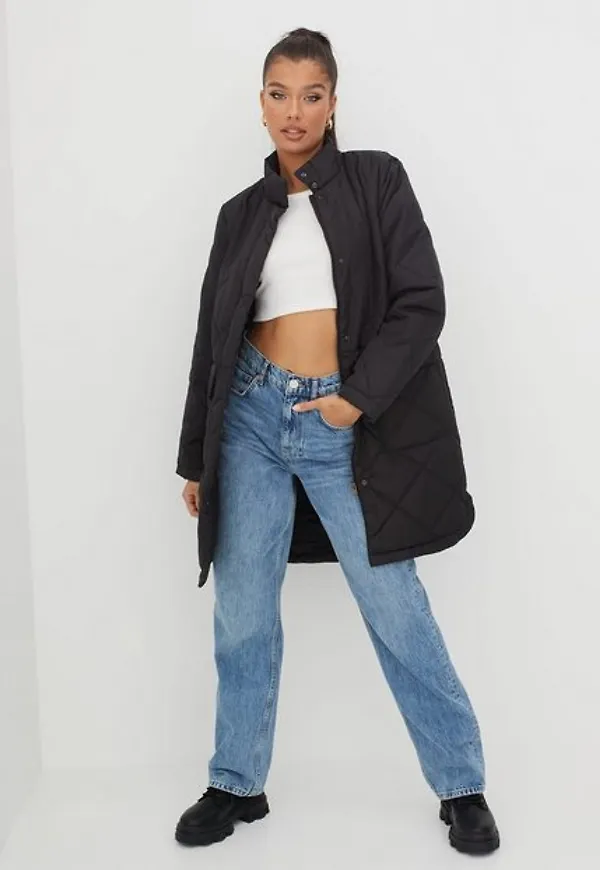 Selected Femme Slfnaddy Quilted Coat B Noos Kappor Black