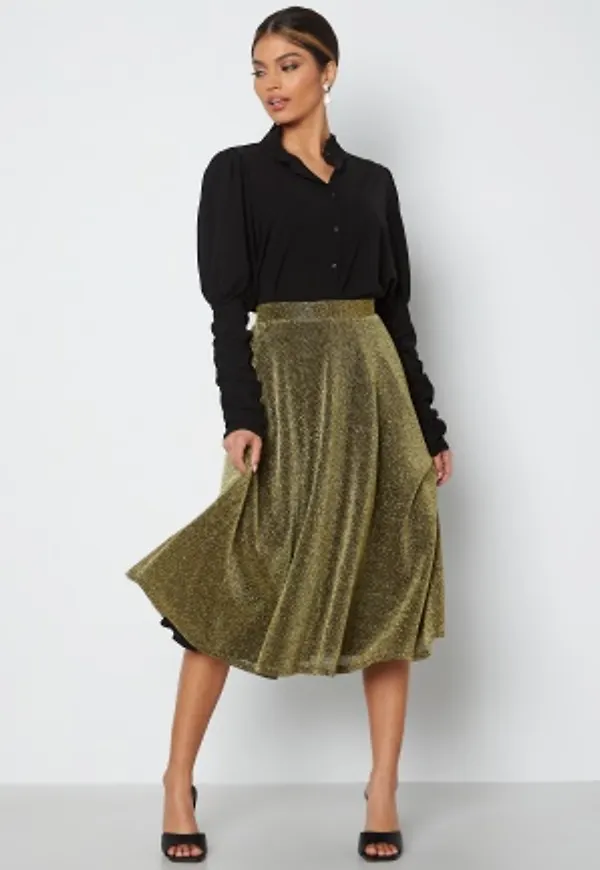 Goddiva Glitter Midi Skirt Gold XS (UK8)