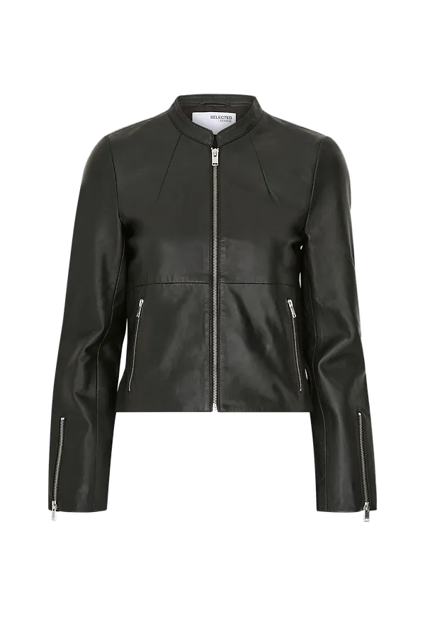 Selected FEMME - Skinnjacka slfIbi Leather Jacket - Svart