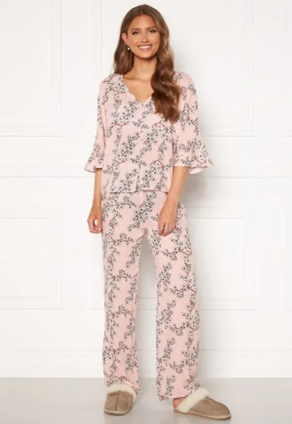 Trendyol Flower Printed Pyjama Set Pudra/Powder Pink 36