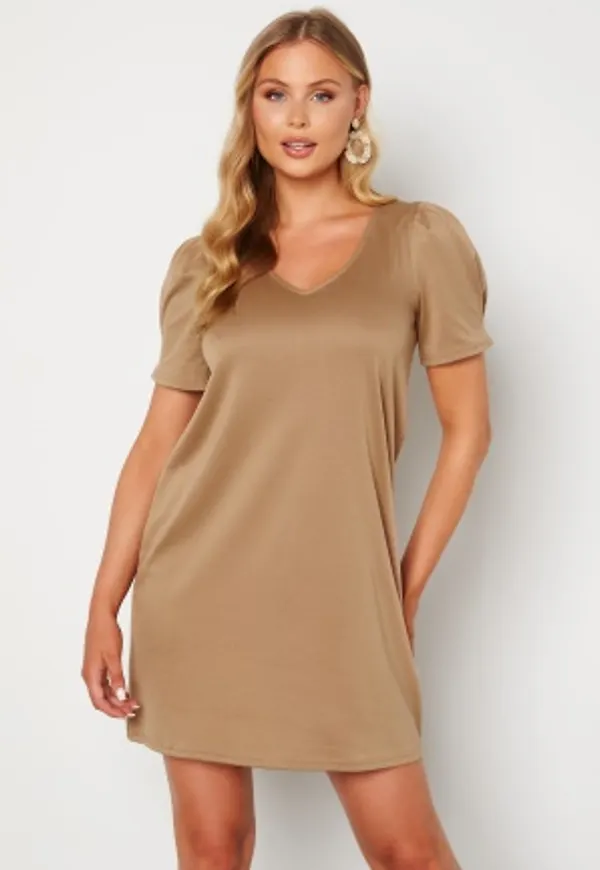 VILA Tinny V-Neck S/S Puff Sleeve Dress Tiger Eye M