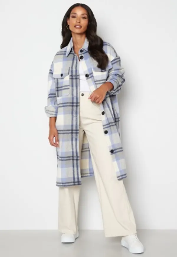 VERO MODA Nelly Check Long Coat Light Grey Melange L