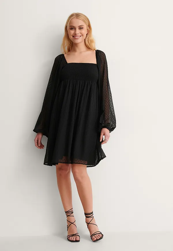 NA-KD Boho Miniklänning Med Fyrkantig Halsringning - Black