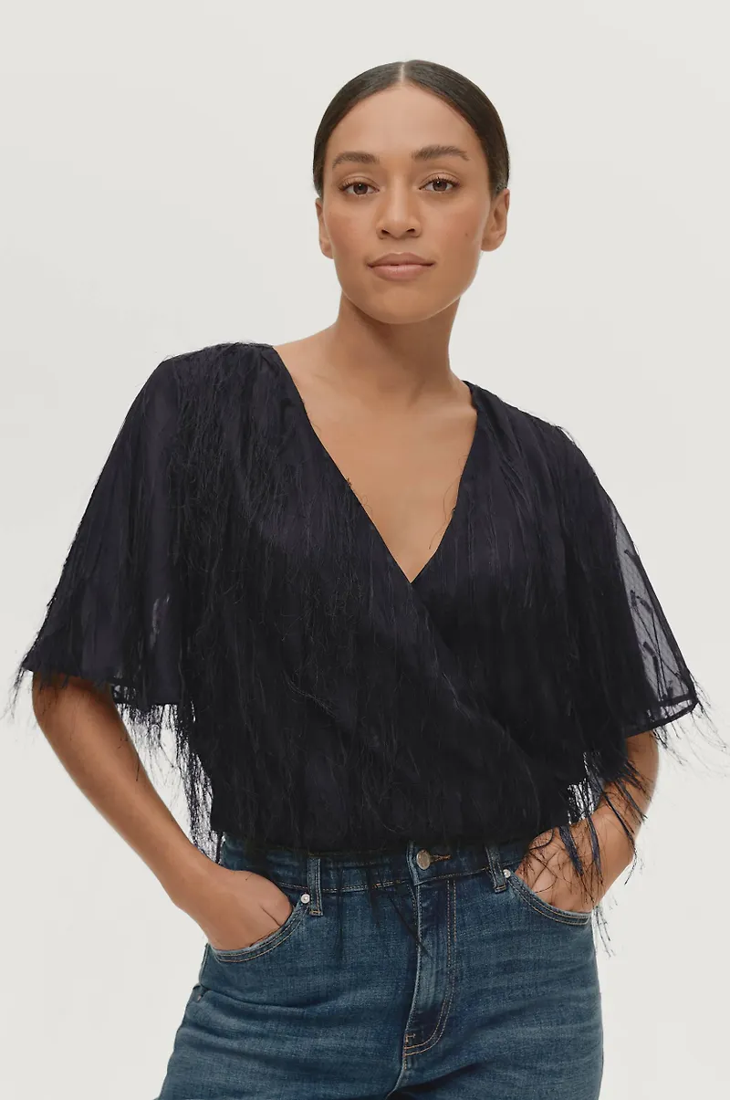 Object - Blus objEileen L/S V-neck Top - Vit