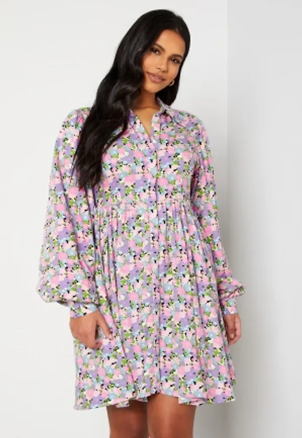 SELECTED FEMME Judita LS Short Shirt Dress Violet Tulip AOP:AOP 36