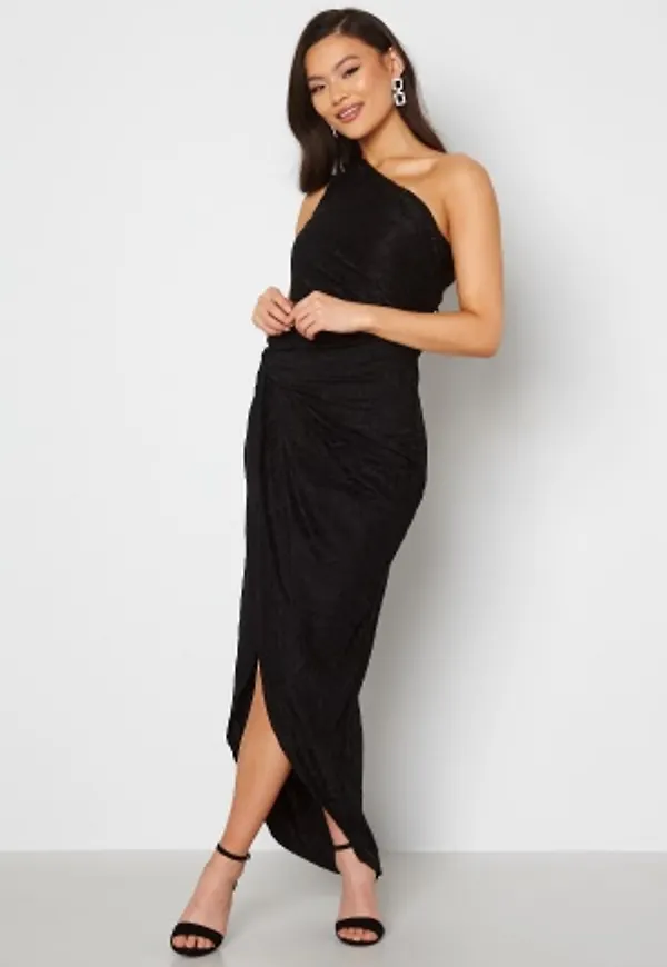 John Zack Lace One Shoulder Sleeve Rouch Dress Black XL (UK16)